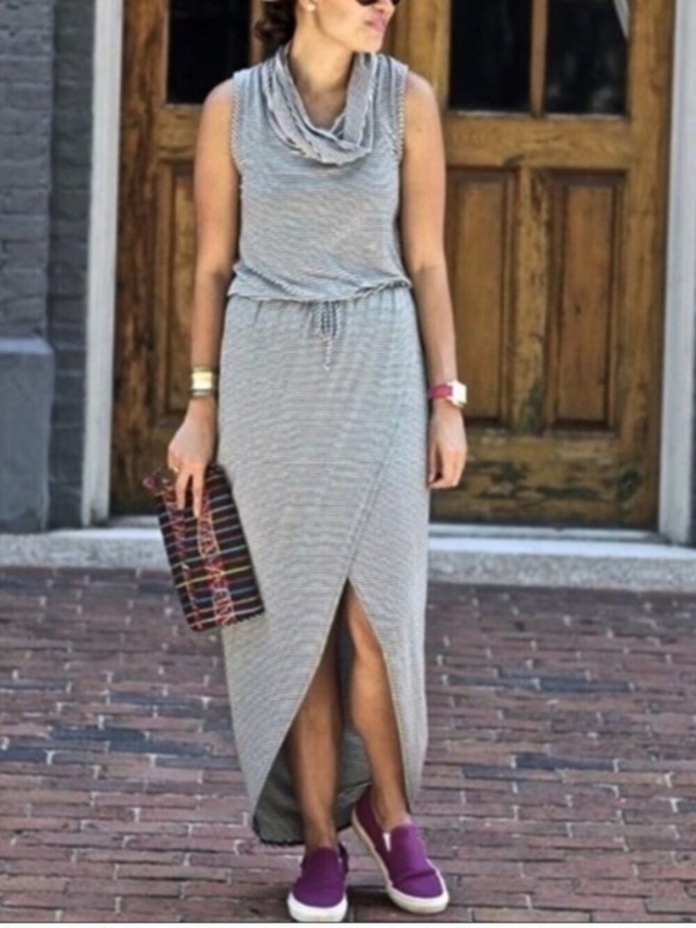 Anthropologie Dolan Left Coast Striped Maxi Dress with Cinch Waist